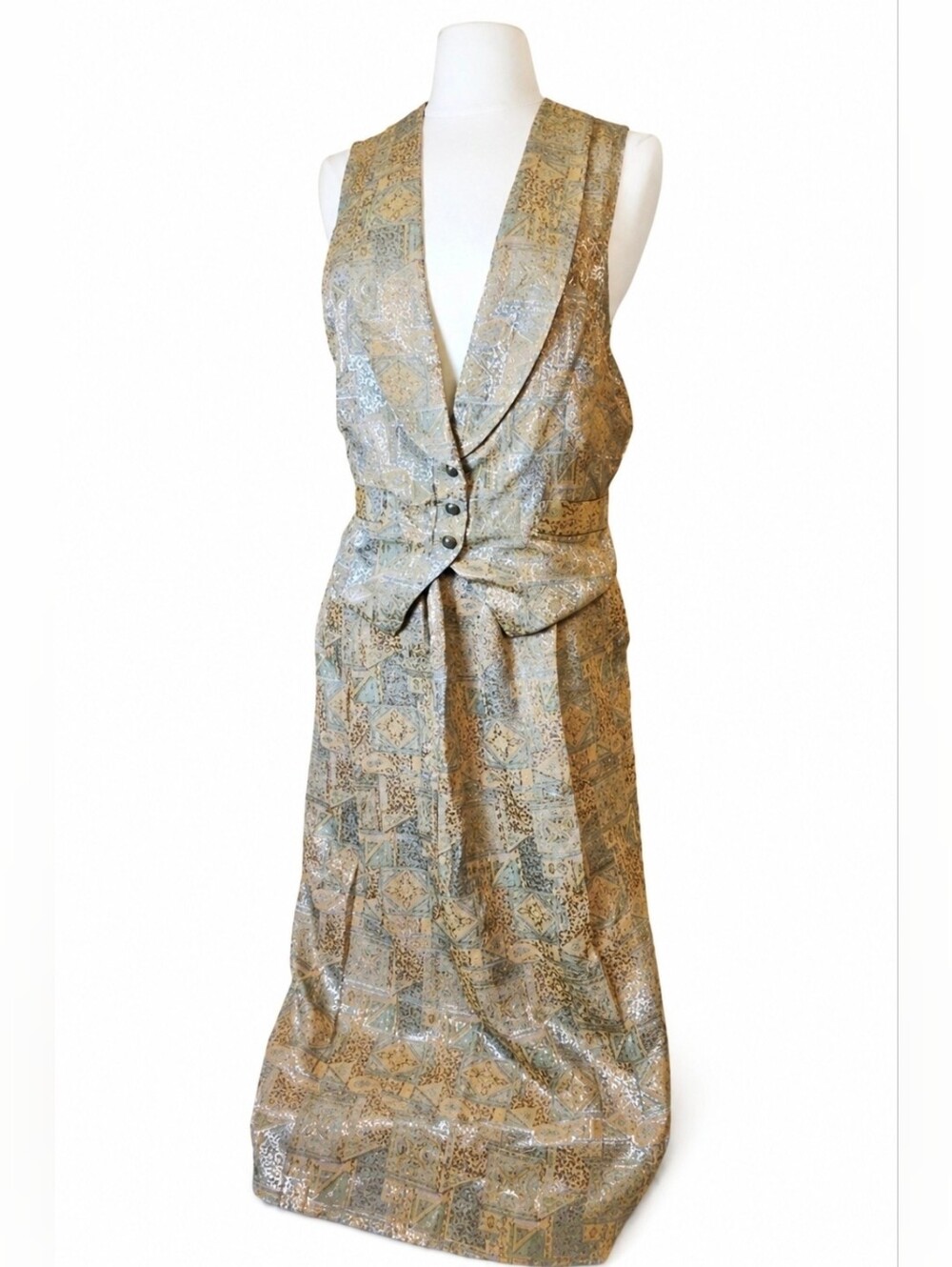VTG Peters & Ashley Jacquard Vest Skirt Set Gold Brocade 2pc Metallic Size 6